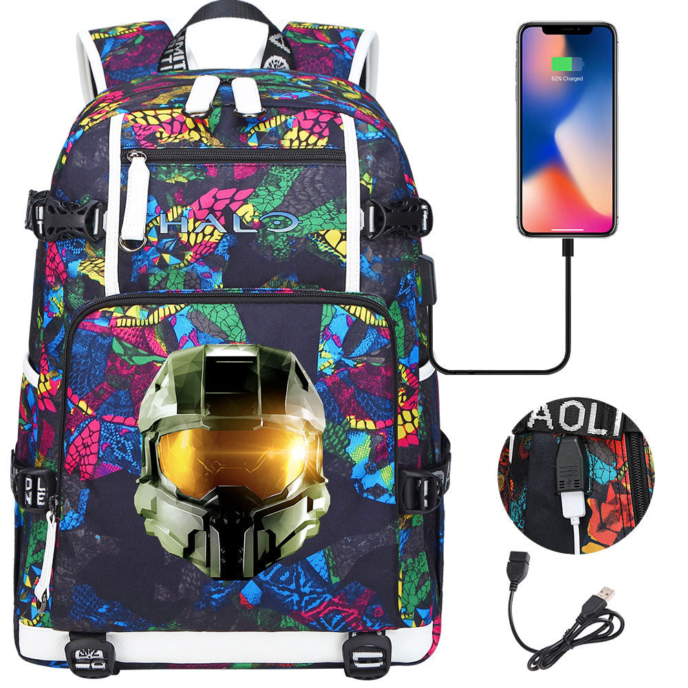 Halo Infinite USB Charging Backpack School NoteBook Laptop Travel Bags