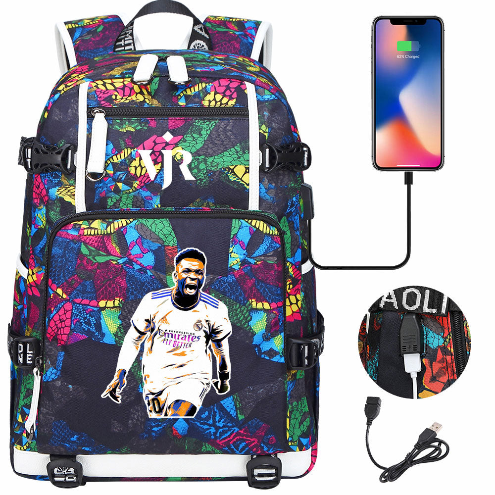 Vinicius Junior USB Charging Backpack School NoteBook Laptop Travel Bags