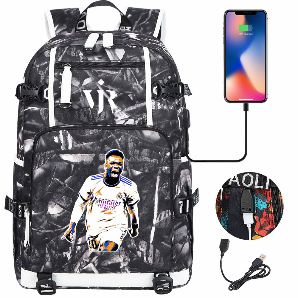 Vinicius Junior USB Charging Backpack School NoteBook Laptop Travel Bags