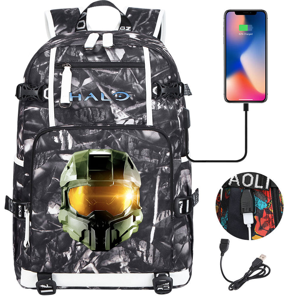 Halo Infinite USB Charging Backpack School NoteBook Laptop Travel Bags