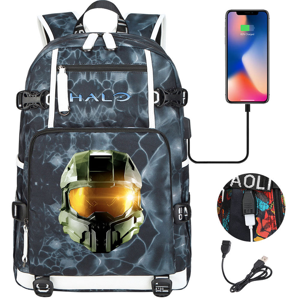 Halo Infinite USB Charging Backpack School NoteBook Laptop Travel Bags