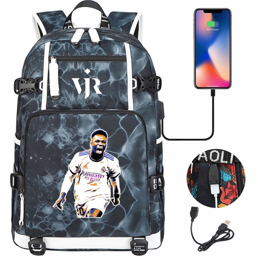 Vinicius Junior USB Charging Backpack School NoteBook Laptop Travel Bags