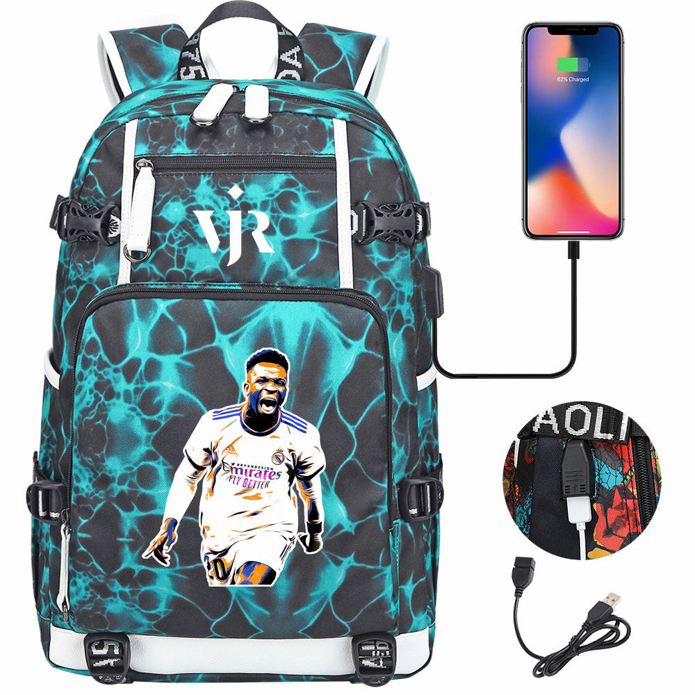 Vinicius Junior USB Charging Backpack School NoteBook Laptop Travel Bags