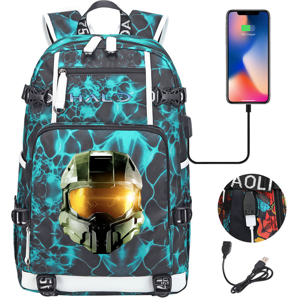 Halo Infinite USB Charging Backpack School NoteBook Laptop Travel Bags