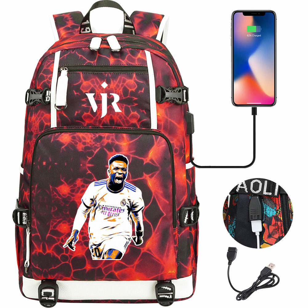 Vinicius Junior USB Charging Backpack School NoteBook Laptop Travel Bags