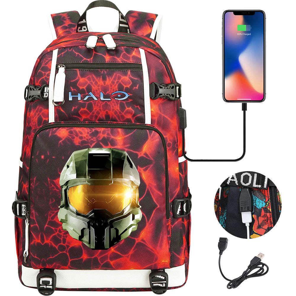 Halo Infinite USB Charging Backpack School NoteBook Laptop Travel Bags