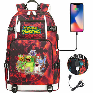 My Singing Monsters USB Charging Backpack School NoteBook Laptop Travel Bags