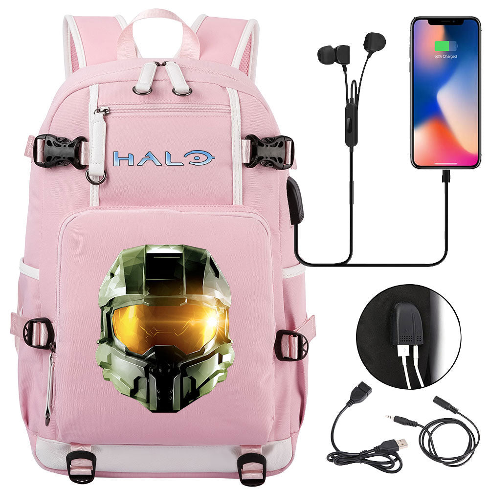 Halo Infinite USB Charging Backpack School NoteBook Laptop Travel Bags