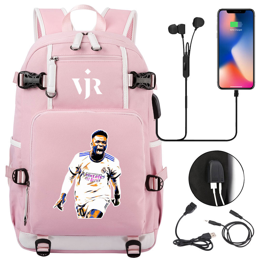 Vinicius Junior USB Charging Backpack School NoteBook Laptop Travel Bags