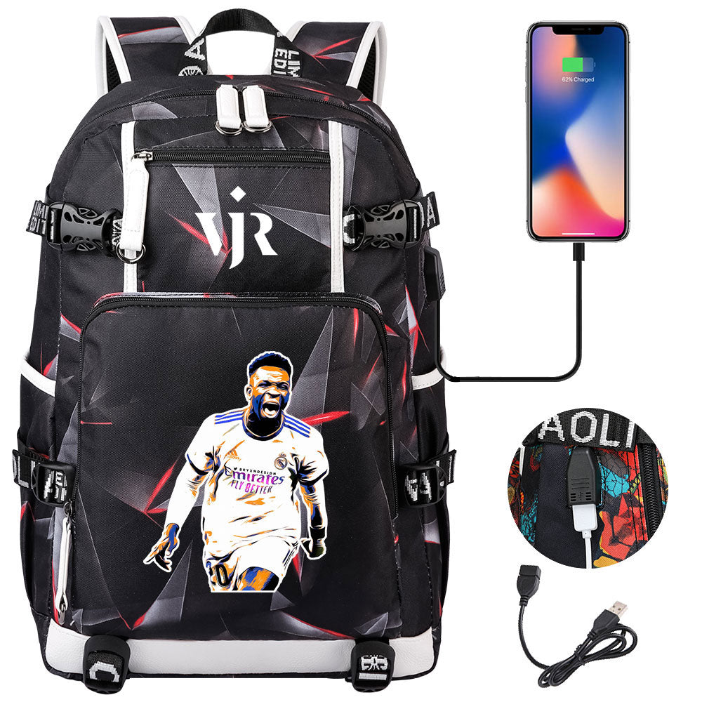 Vinicius Junior USB Charging Backpack School NoteBook Laptop Travel Bags