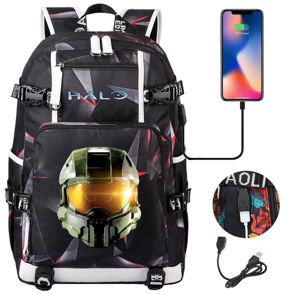 Halo Infinite USB Charging Backpack School NoteBook Laptop Travel Bags