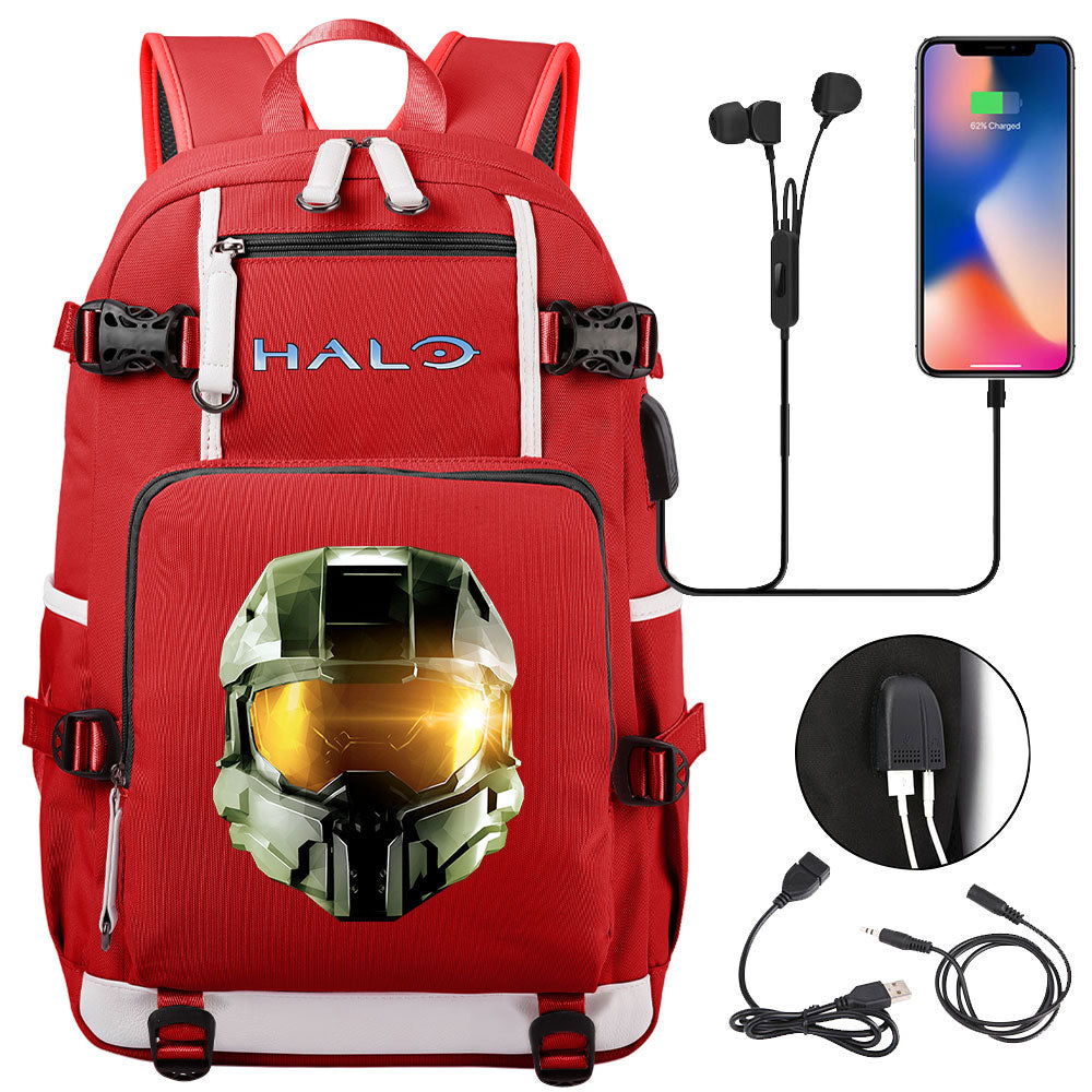 Halo Infinite USB Charging Backpack School NoteBook Laptop Travel Bags