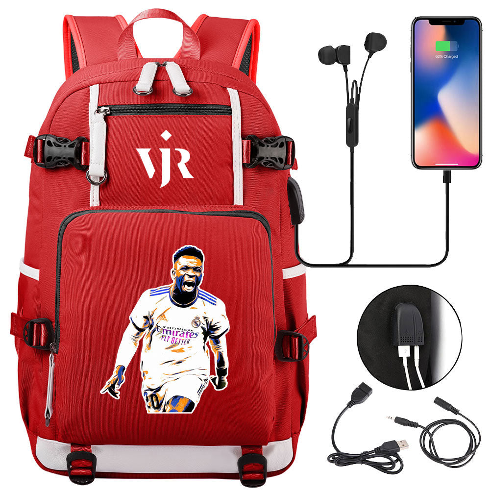 Vinicius Junior USB Charging Backpack School NoteBook Laptop Travel Bags