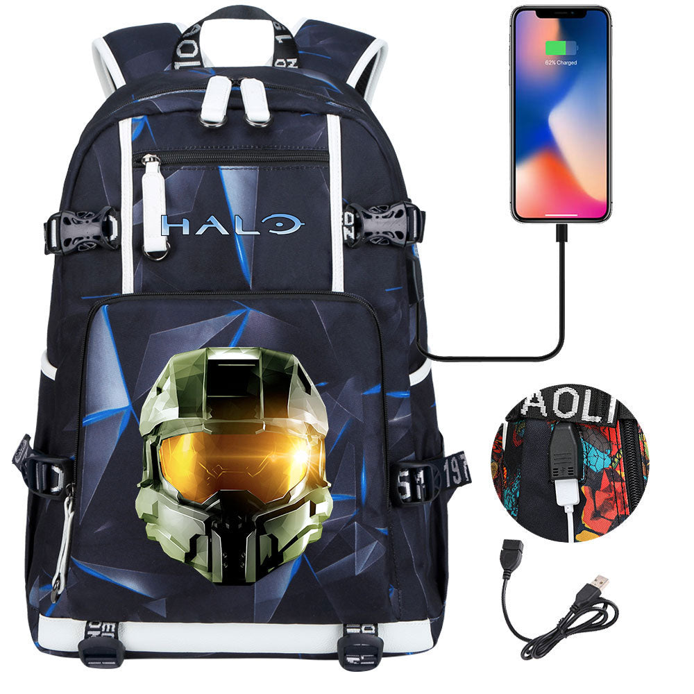 Halo Infinite USB Charging Backpack School NoteBook Laptop Travel Bags