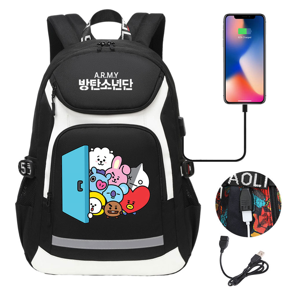 Kpop BTS USB Charging Backpack School NoteBook Laptop Travel Bags