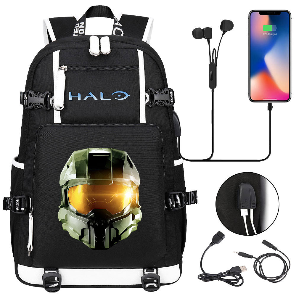 Halo Infinite USB Charging Backpack School NoteBook Laptop Travel Bags