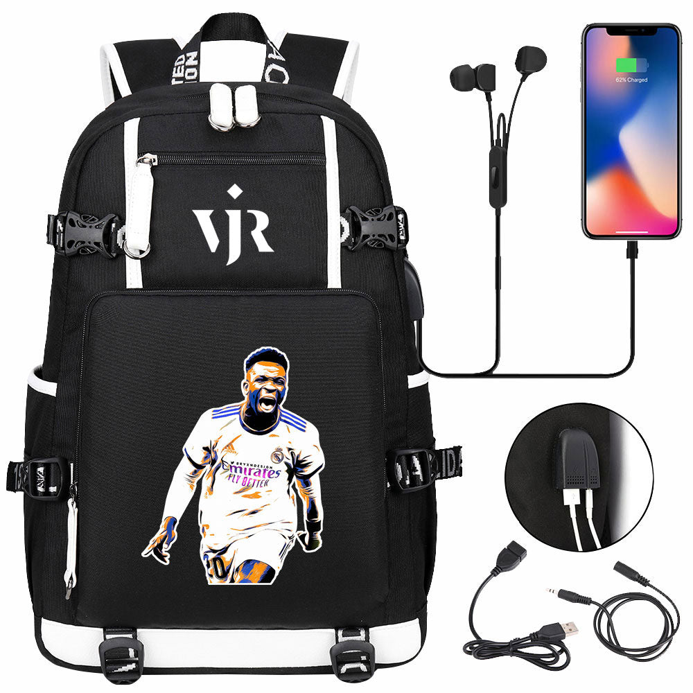 Vinicius Junior USB Charging Backpack School NoteBook Laptop Travel Bags