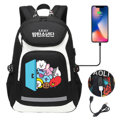 Kpop BTS USB Charging Backpack School NoteBook Laptop Travel Bags