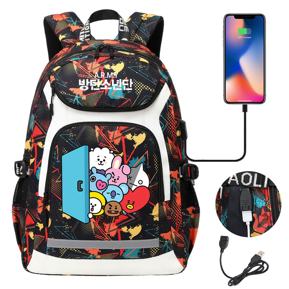 Kpop BTS USB Charging Backpack School NoteBook Laptop Travel Bags