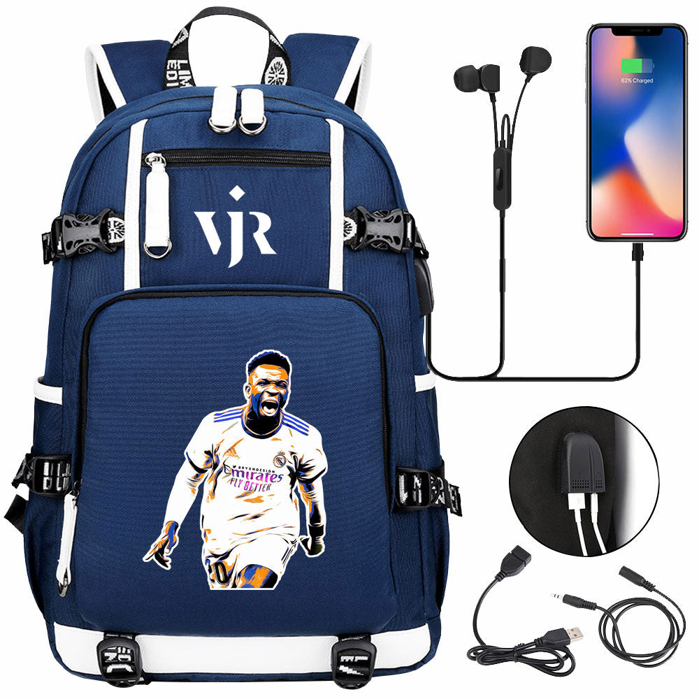 Vinicius Junior USB Charging Backpack School NoteBook Laptop Travel Bags