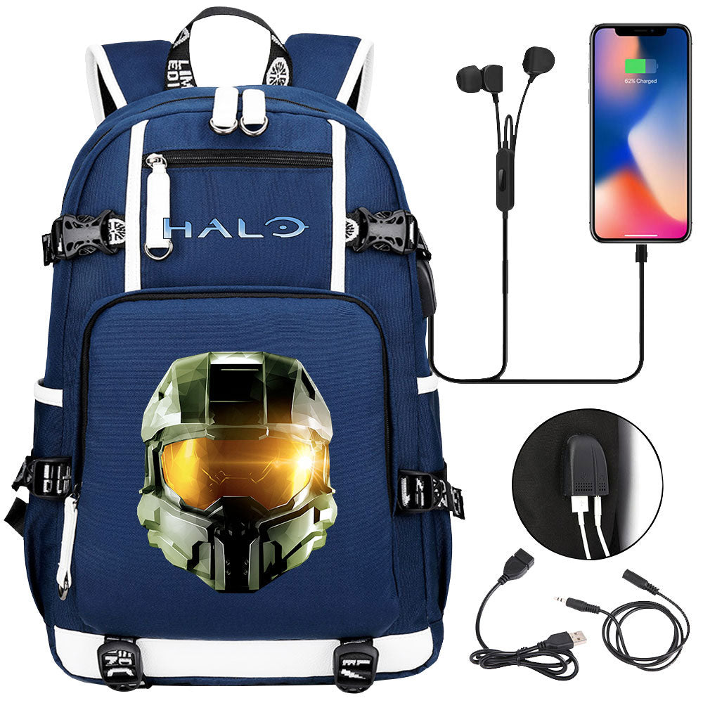 Halo Infinite USB Charging Backpack School NoteBook Laptop Travel Bags