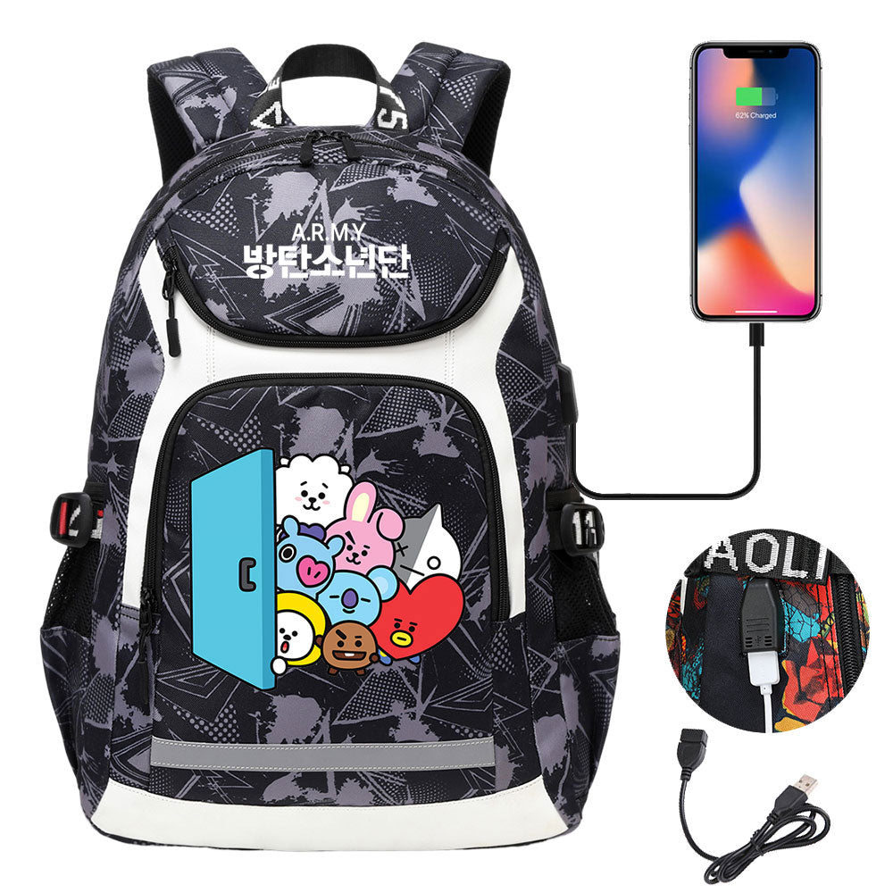 Kpop BTS USB Charging Backpack School NoteBook Laptop Travel Bags