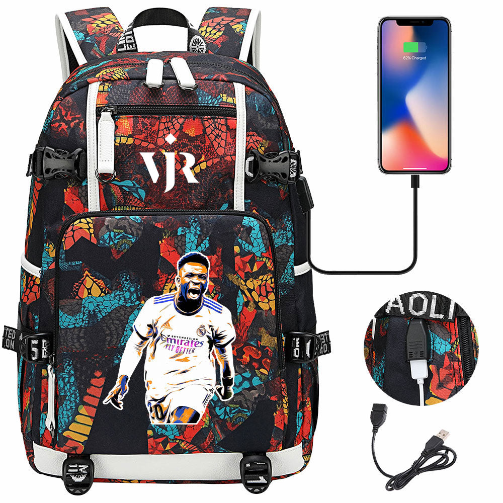 Vinicius Junior USB Charging Backpack School NoteBook Laptop Travel Bags