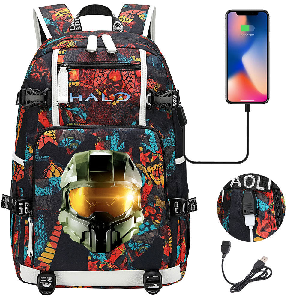 Halo Infinite USB Charging Backpack School NoteBook Laptop Travel Bags