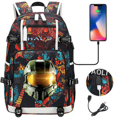 Halo Infinite USB Charging Backpack School NoteBook Laptop Travel Bags