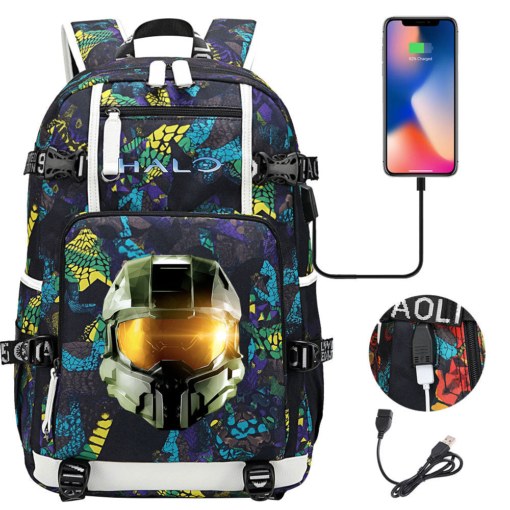 Halo Infinite USB Charging Backpack School NoteBook Laptop Travel Bags