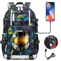 Halo Infinite USB Charging Backpack School NoteBook Laptop Travel Bags