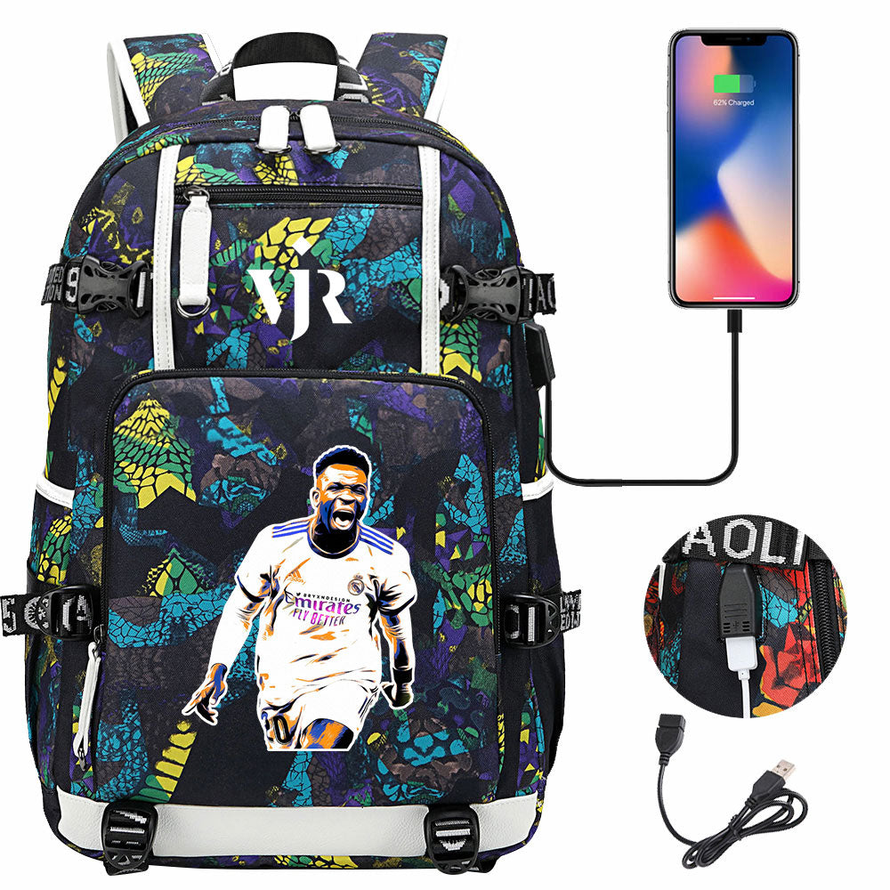 Vinicius Junior USB Charging Backpack School NoteBook Laptop Travel Bags