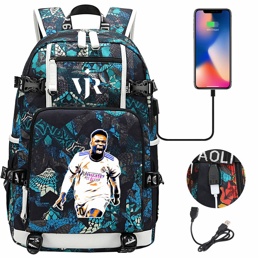 Vinicius Junior USB Charging Backpack School NoteBook Laptop Travel Bags