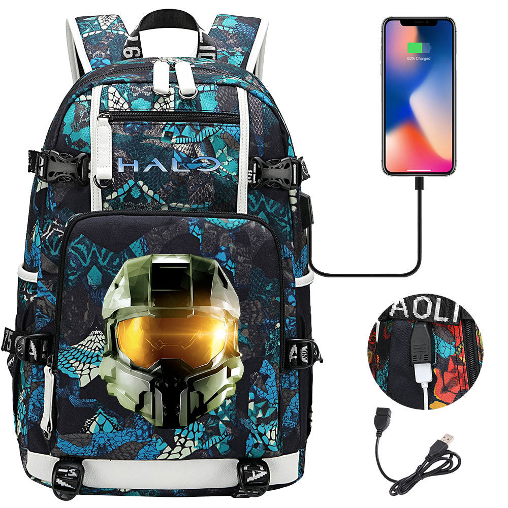 Halo Infinite USB Charging Backpack School NoteBook Laptop Travel Bags
