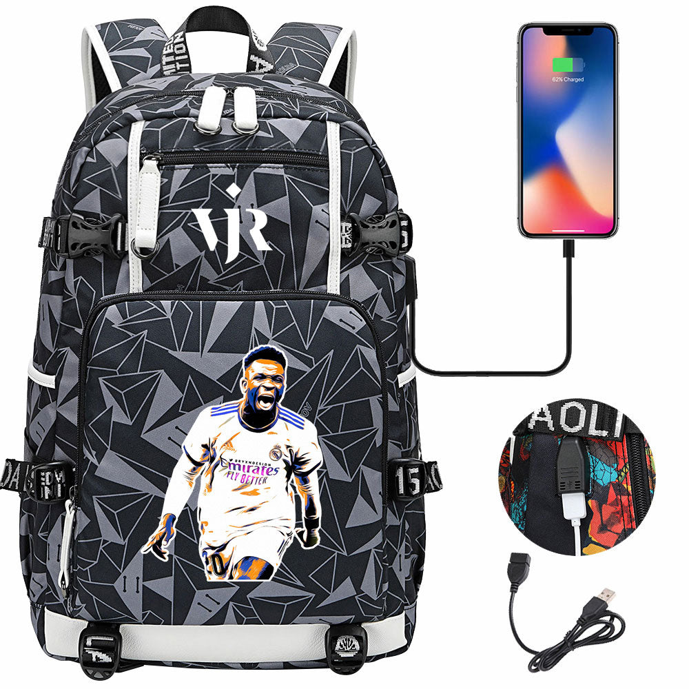 Vinicius Junior USB Charging Backpack School NoteBook Laptop Travel Bags