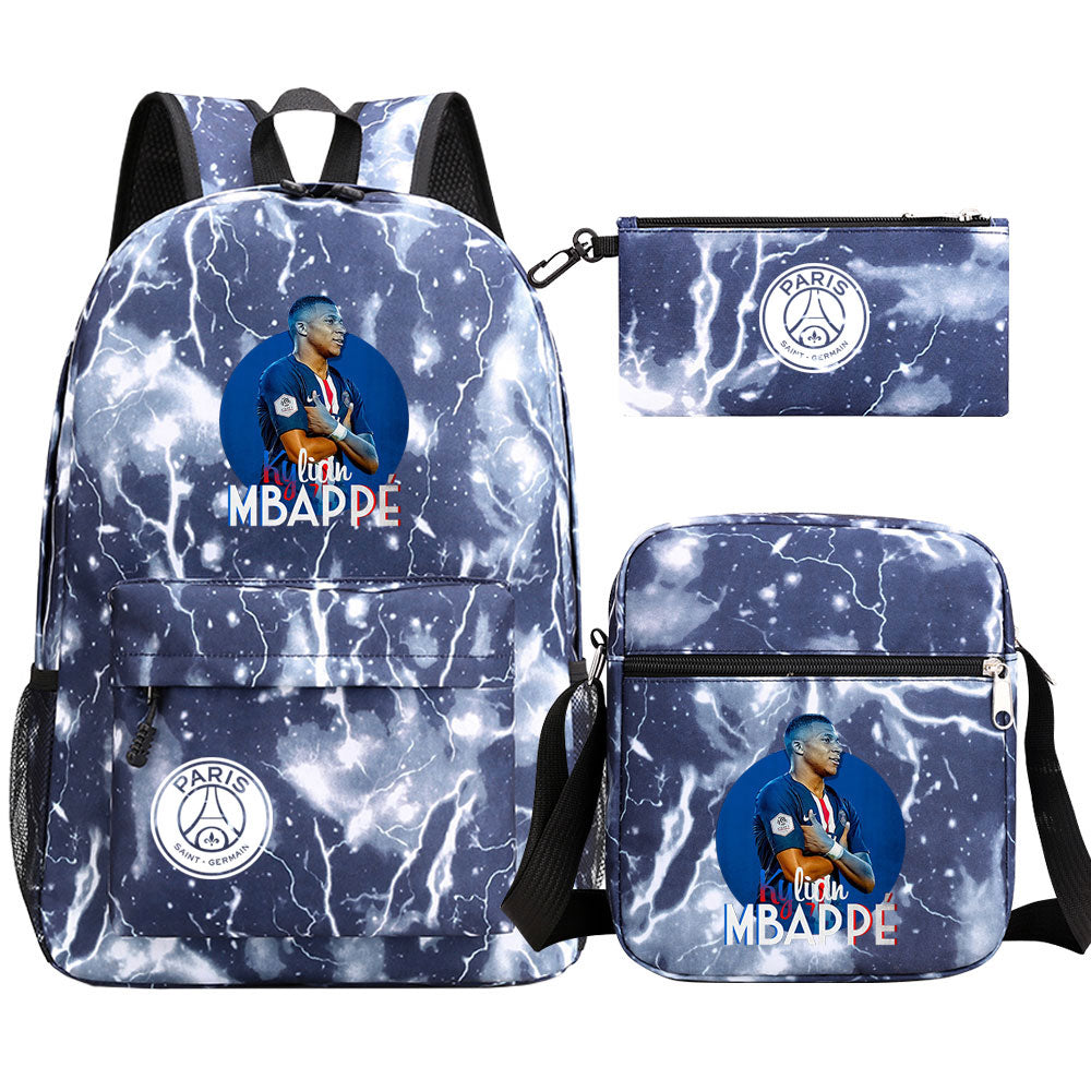 Mbappe Football Player SchoolBag Backpack Shoulder Bag Book Pencil Bags 3pcs Set