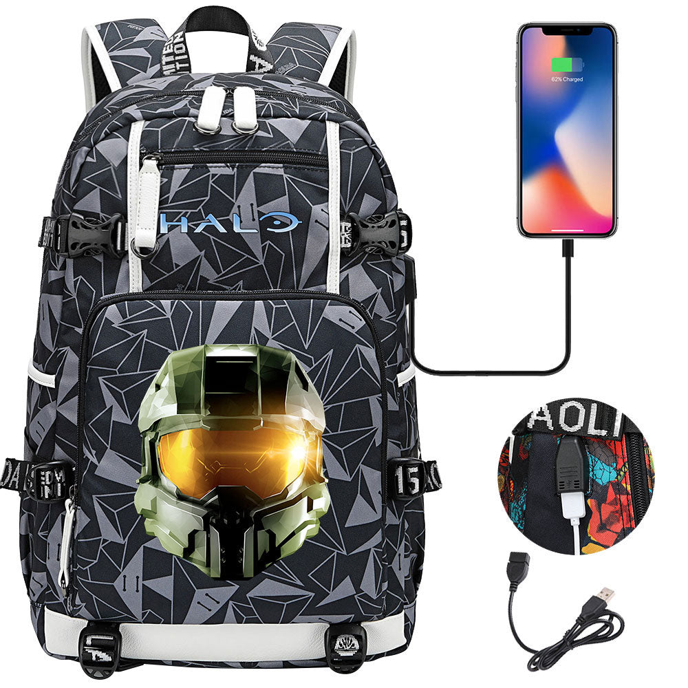 Halo Infinite USB Charging Backpack School NoteBook Laptop Travel Bags