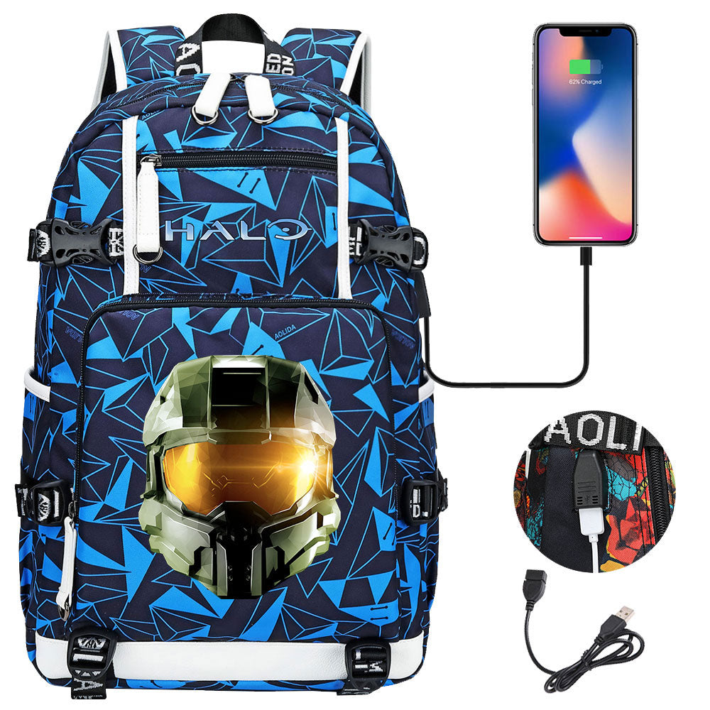Halo Infinite USB Charging Backpack School NoteBook Laptop Travel Bags