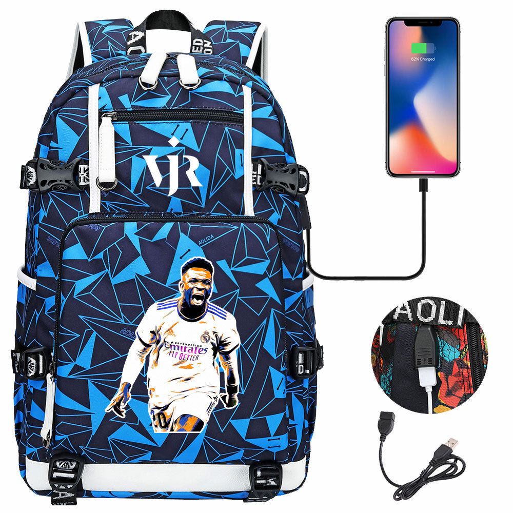 Vinicius Junior USB Charging Backpack School NoteBook Laptop Travel Bags