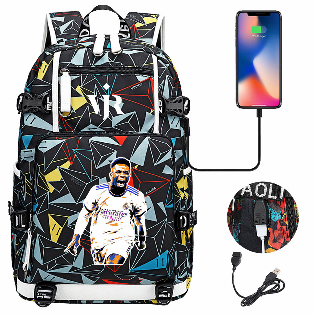 Vinicius Junior USB Charging Backpack School NoteBook Laptop Travel Bags