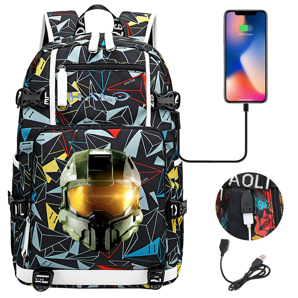 Halo Infinite USB Charging Backpack School NoteBook Laptop Travel Bags