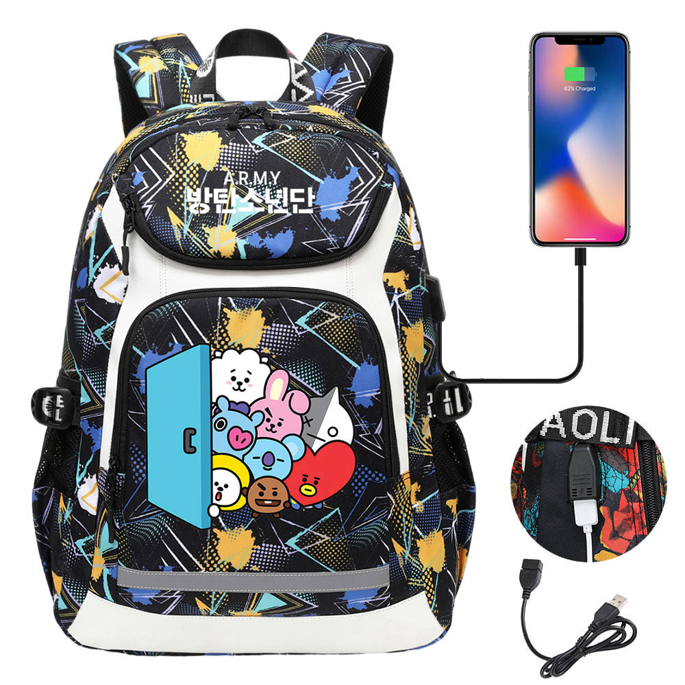 Kpop BTS USB Charging Backpack School NoteBook Laptop Travel Bags