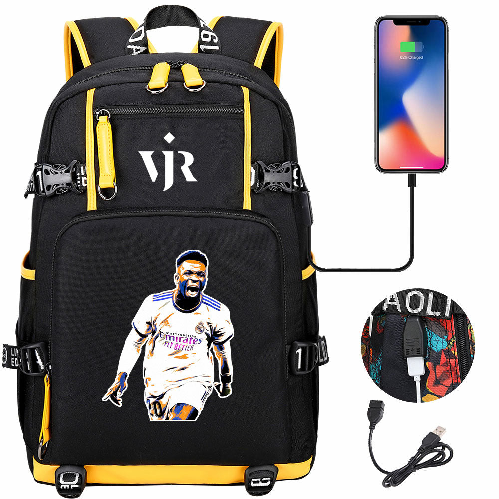 Vinicius Junior USB Charging Backpack School NoteBook Laptop Travel Bags