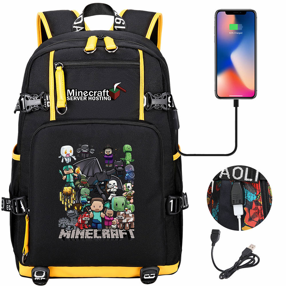 Minecraft USB Charging Backpack School NoteBook Laptop Travel Bags