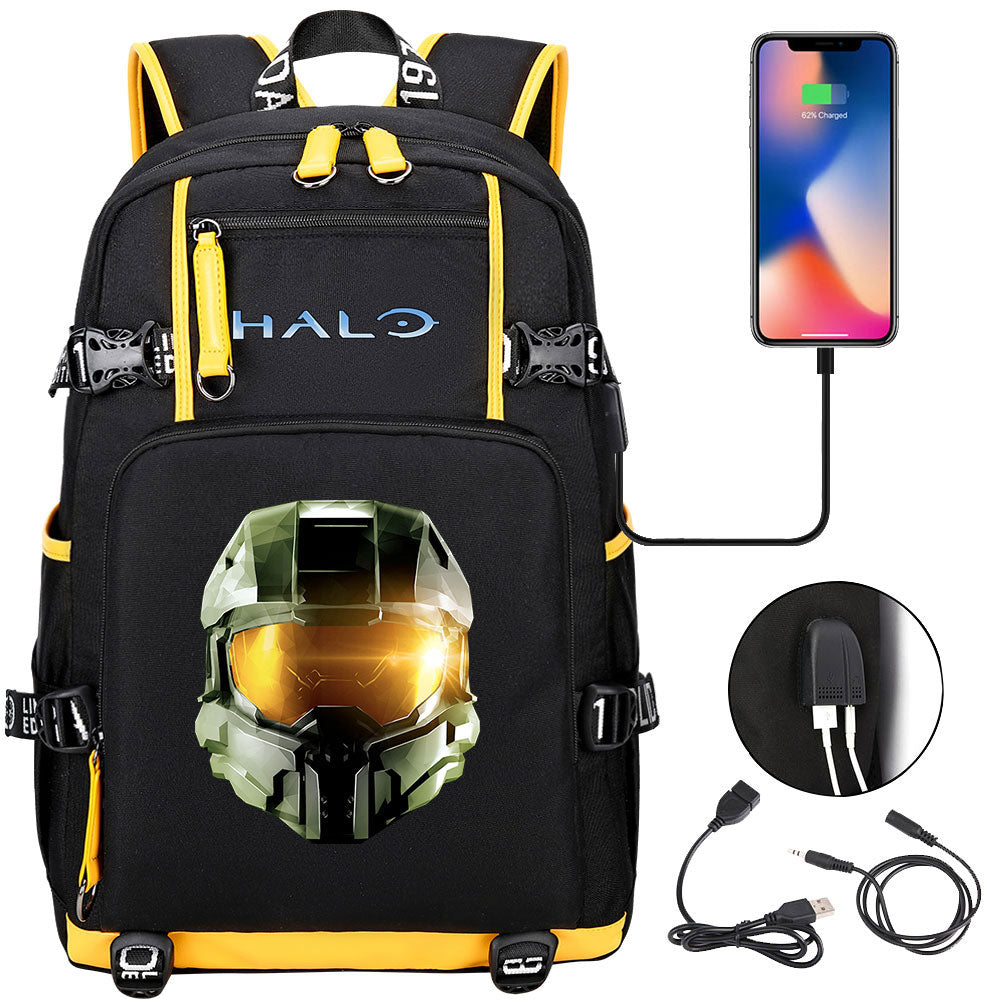 Halo Infinite USB Charging Backpack School NoteBook Laptop Travel Bags