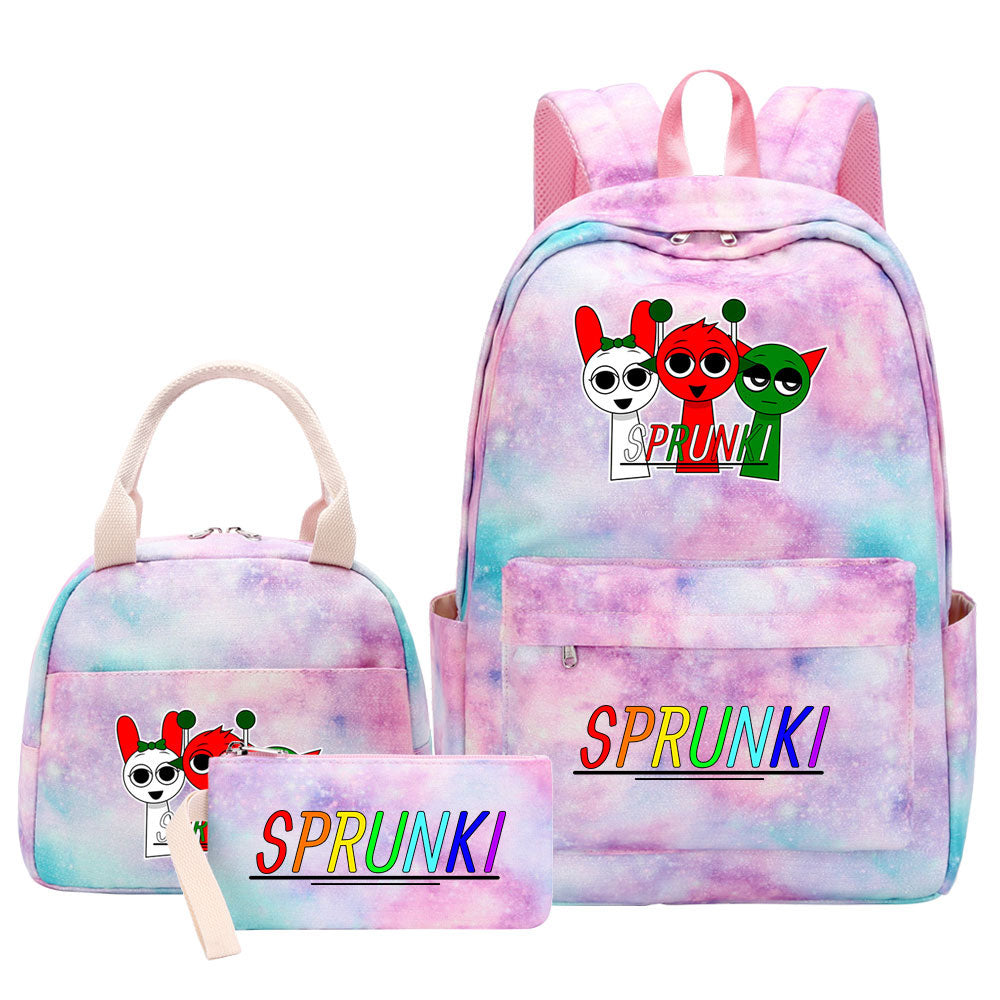 Sprunki Pink Starry Sky SchoolBag Backpack Lunch Box Bag Book Pencil Bags 3pcs Set
