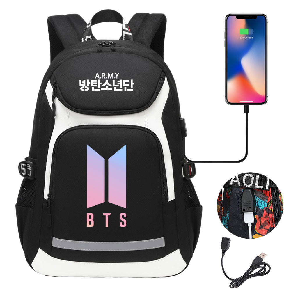 Kpop BTS USB Charging Backpack School NoteBook Laptop Travel Bags