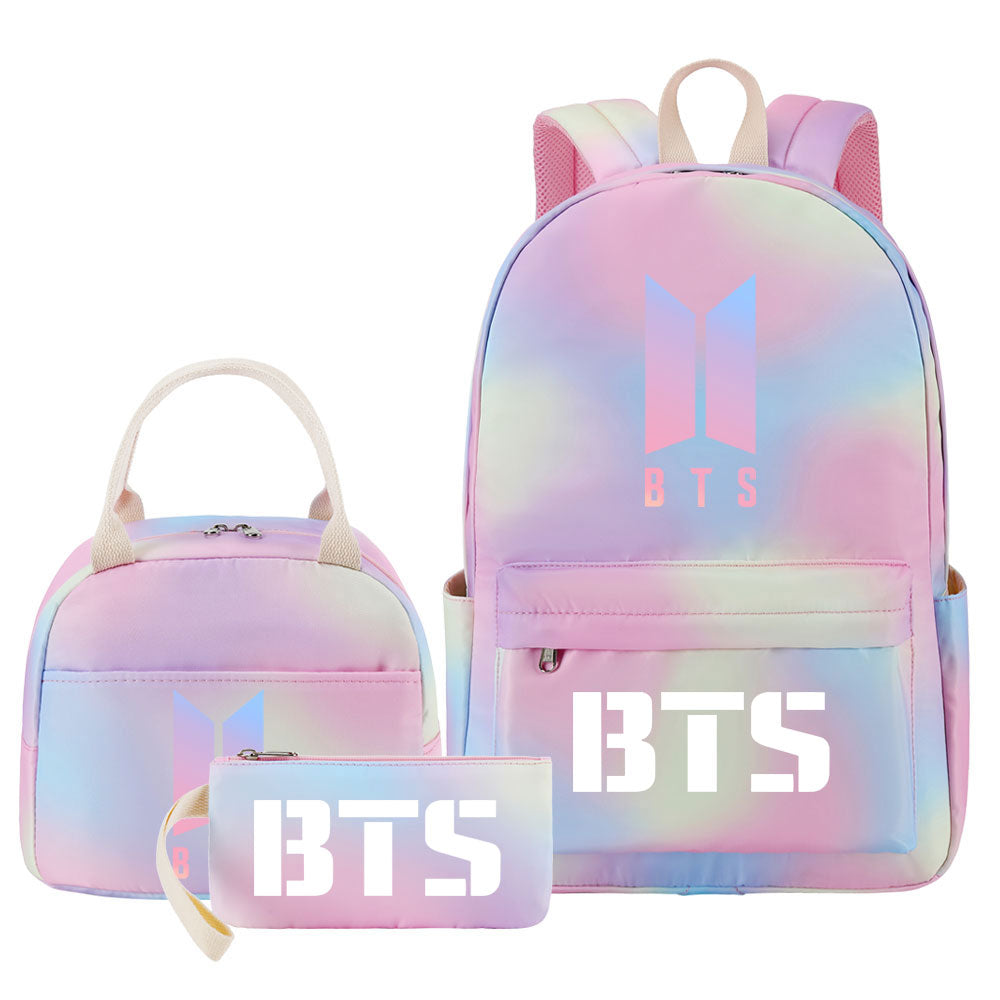 BTS Pink Starry Sky SchoolBag Backpack Lunch Box Bag Book Pencil Bags 3pcs Set