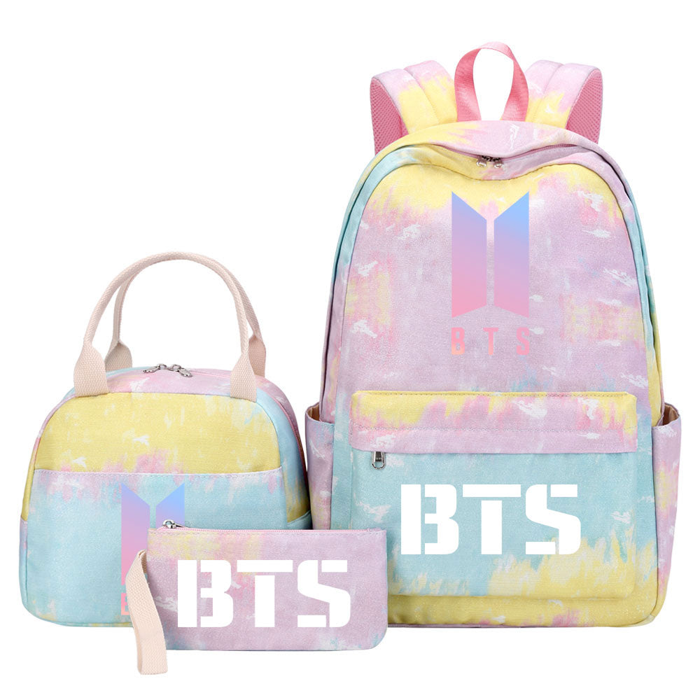 BTS Pink Starry Sky SchoolBag Backpack Lunch Box Bag Book Pencil Bags 3pcs Set