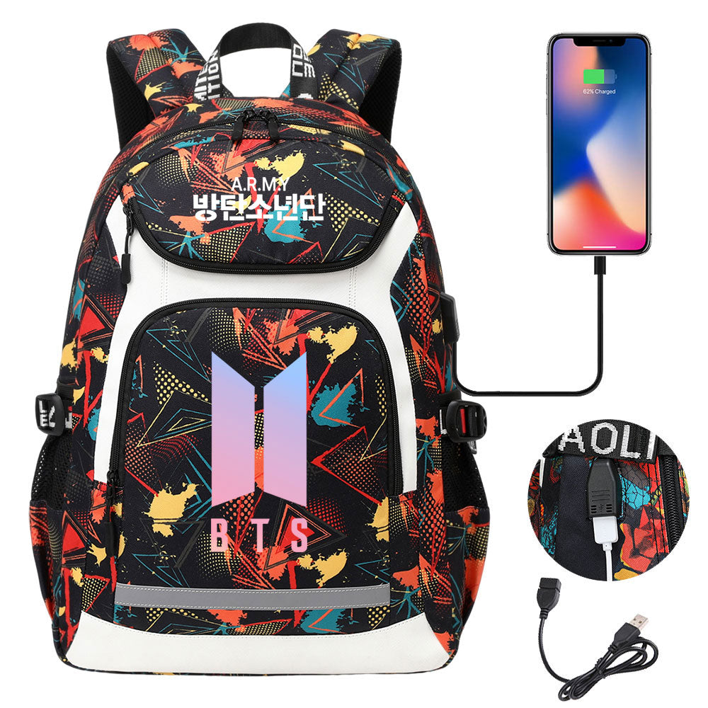 Kpop BTS USB Charging Backpack School NoteBook Laptop Travel Bags